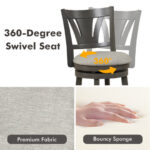Gray 26.5 Inch Swivel Bar Stool with Backrest and Footrest