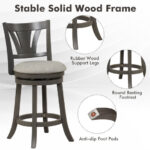 Gray 26.5 Inch Swivel Bar Stool with Backrest and Footrest