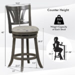 Gray 26.5 Inch Swivel Bar Stool with Backrest and Footrest