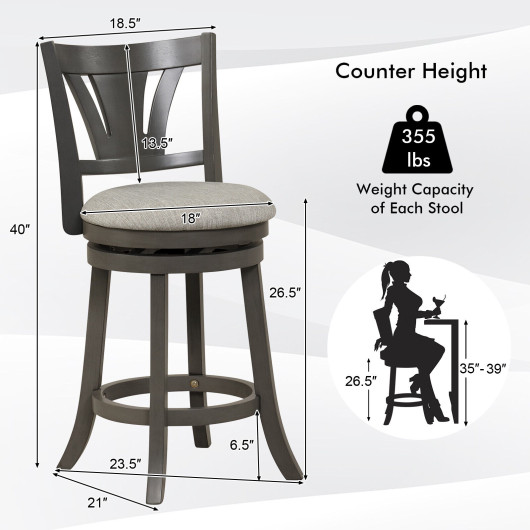Gray 26.5 Inch Swivel Bar Stool with Backrest and Footrest - Image 4