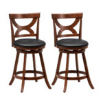 Swivel Bar Stools with Cushions and Hollow Backrest (Set of 2)