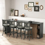 Swivel Upholstered Bar Stools with Backrest and Footrest (Set of 2)