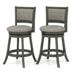 Swivel Upholstered Bar Stools with Backrest and Footrest (Set of 2)