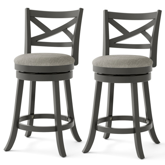 Swivel Bar Stools with Hollow Back and Padded Seat (Set of 2) 3 Swivel Bar Stools with Hollow Back and Padded Seat (Set of 2) - Image 3