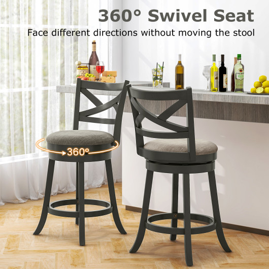 Swivel Bar Stools with Hollow Back and Padded Seat (Set of 2) 7 Swivel Bar Stools with Hollow Back and Padded Seat (Set of 2) - Image 7