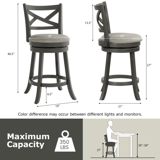 Swivel Bar Stools with Hollow Back and Padded Seat (Set of 2) 4 Swivel Bar Stools with Hollow Back and Padded Seat (Set of 2) - Image 4