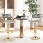 Adjustable Swivel Bar Stools with Woven Back and Velvet (Set of 2)