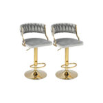 Adjustable Swivel Bar Stools with Woven Back and Velvet (Set of 2)