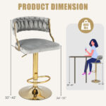 Adjustable Swivel Bar Stools with Woven Back and Velvet (Set of 2)