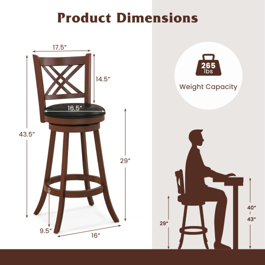 Farmhouse 360° Swivel Barstools with Backrest and Footrest (Set of 2) - Image 5