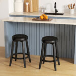 Swivel Upholstered Rubberwood Bar Stools with Footrest (Set of 2)
