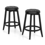 Swivel Upholstered Rubberwood Bar Stools with Footrest (Set of 2)