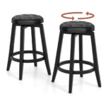 Swivel Upholstered Rubberwood Bar Stools with Footrest (Set of 2)