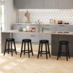 Swivel Upholstered Rubberwood Bar Stools with Footrest (Set of 2)