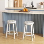 Swivel Upholstered Rubberwood Bar Stools with Footrest (Set of 2)