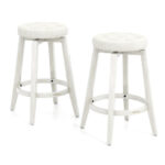 Swivel Upholstered Rubberwood Bar Stools with Footrest (Set of 2)