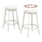 Swivel Upholstered Rubberwood Bar Stools with Footrest (Set of 2)