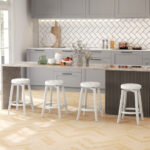 Swivel Upholstered Rubberwood Bar Stools with Footrest (Set of 2)