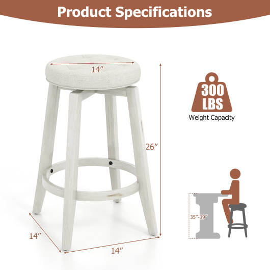Swivel Upholstered Rubberwood Bar Stools with Footrest (Set of 2) - Image 5
