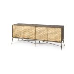 Swordfish 72L x 19W x 30.25H Two-Tone Brown Wood Cabinet Silver Metal Base 4 Cabinet Door Sideboard