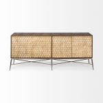 Swordfish 72L x 19W x 30.25H Two-Tone Brown Wood Cabinet Silver Metal Base 4 Cabinet Door Sideboard