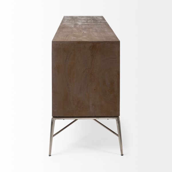 Swordfish 72L x 19W x 30.25H Two Tone Brown Wood Cabinet Silver Metal Base 4 Cabinet Door Sideboard 4