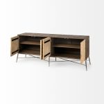 Swordfish 72L x 19W x 30.25H Two-Tone Brown Wood Cabinet Silver Metal Base 4 Cabinet Door Sideboard