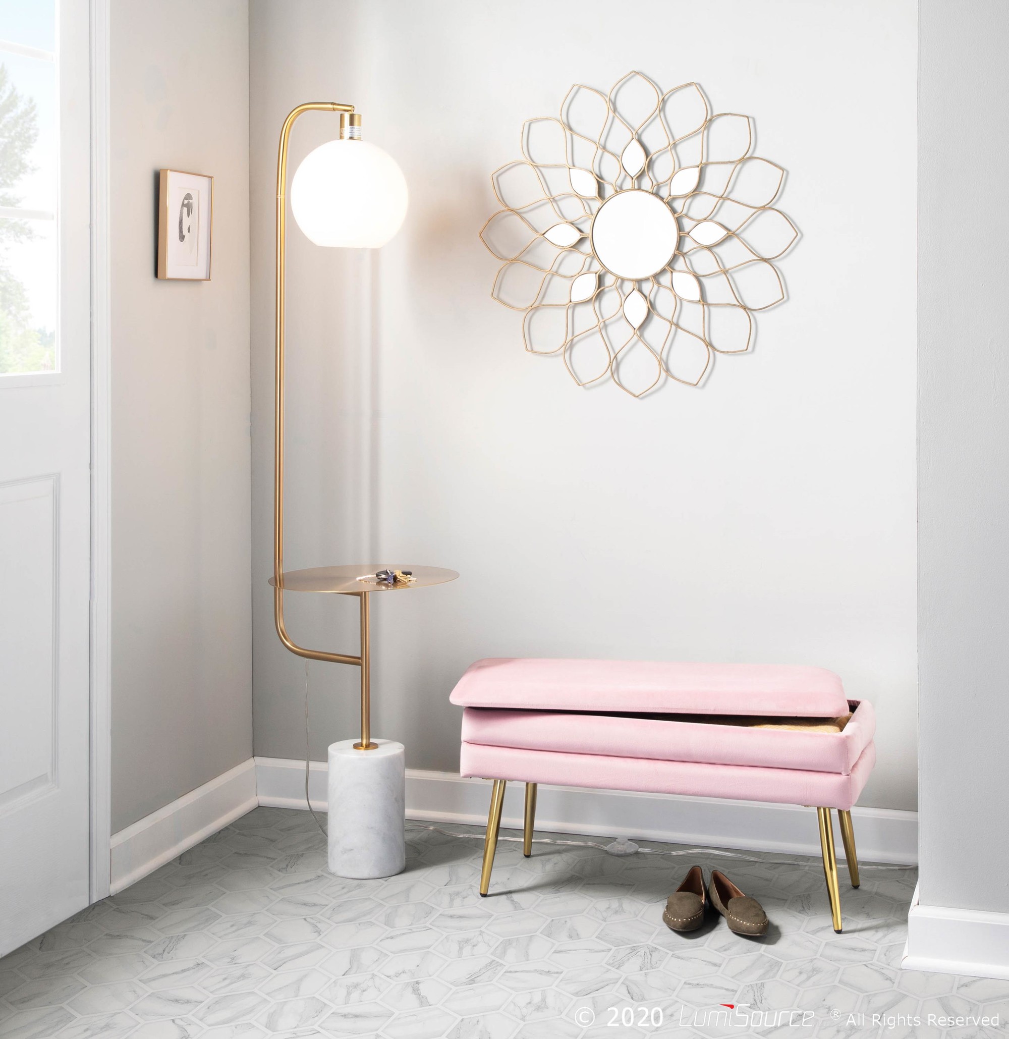 Symbol Contemporary Gold Metal and Marble Floor Lamp Table 2 Symbol Contemporary Gold Metal and Marble Floor Lamp Table - Image 2