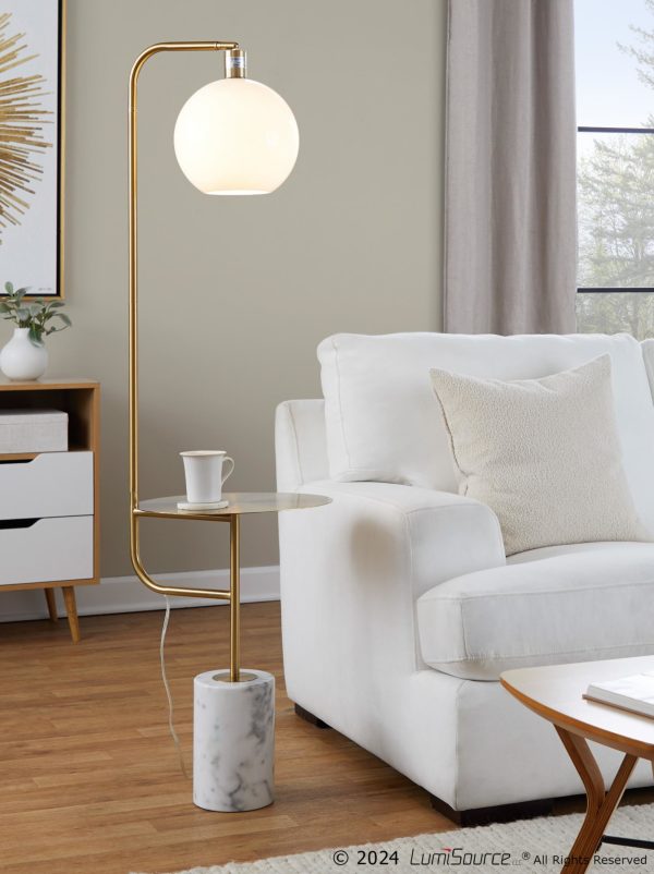 Symbol Contemporary Gold Metal and Marble Floor Lamp Table 5