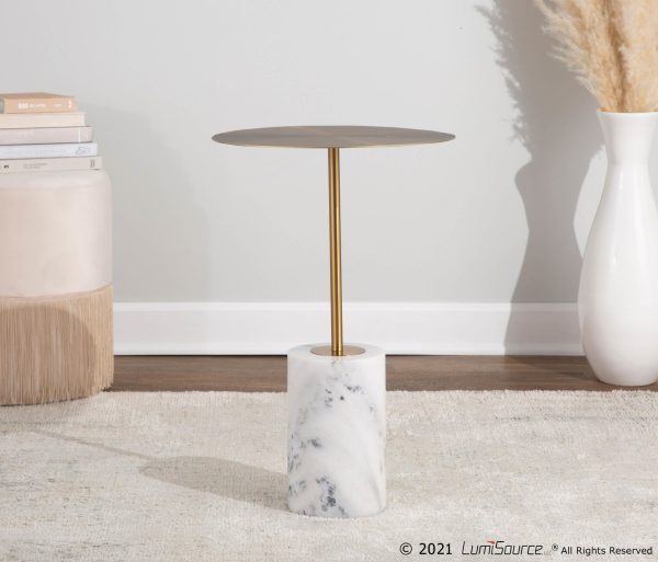 Symbol Contemporary Gold Metal and White Marble Side Table 11