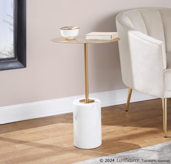 Symbol Contemporary Gold Metal and White Marble Side Table 3