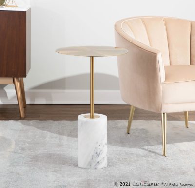 Symbol Contemporary Gold Metal and White Marble Side Table