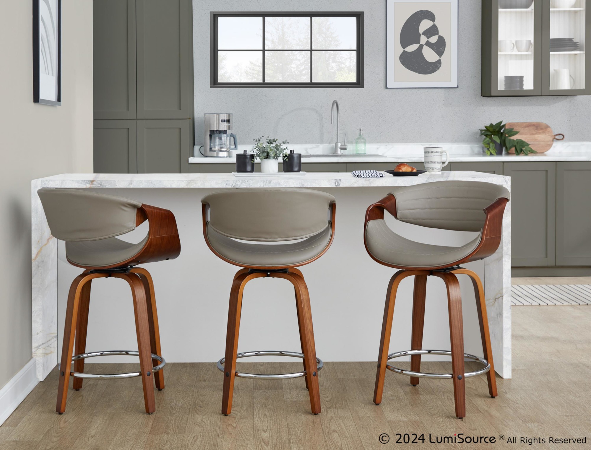Symphony 24-Inch Walnut and Grey Swivel Counter Stools (Set of 2) 2 Symphony 24-Inch Walnut and Grey Swivel Counter Stools (Set of 2) - Image 2
