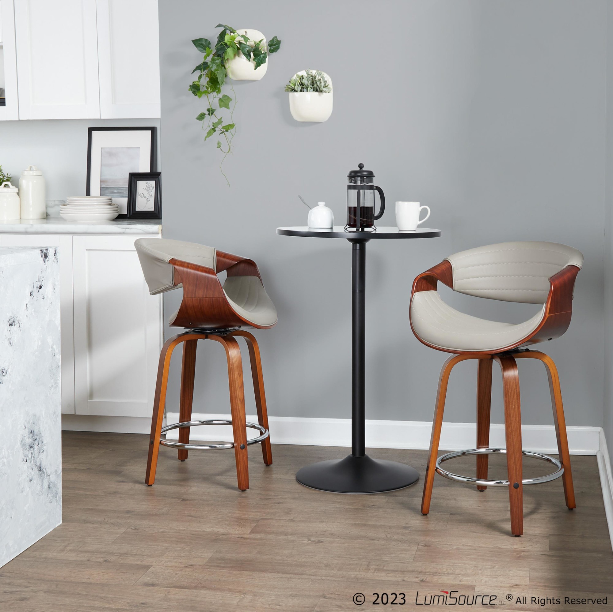 Symphony 24-Inch Walnut and Grey Swivel Counter Stools (Set of 2) 3 Symphony 24-Inch Walnut and Grey Swivel Counter Stools (Set of 2) - Image 3