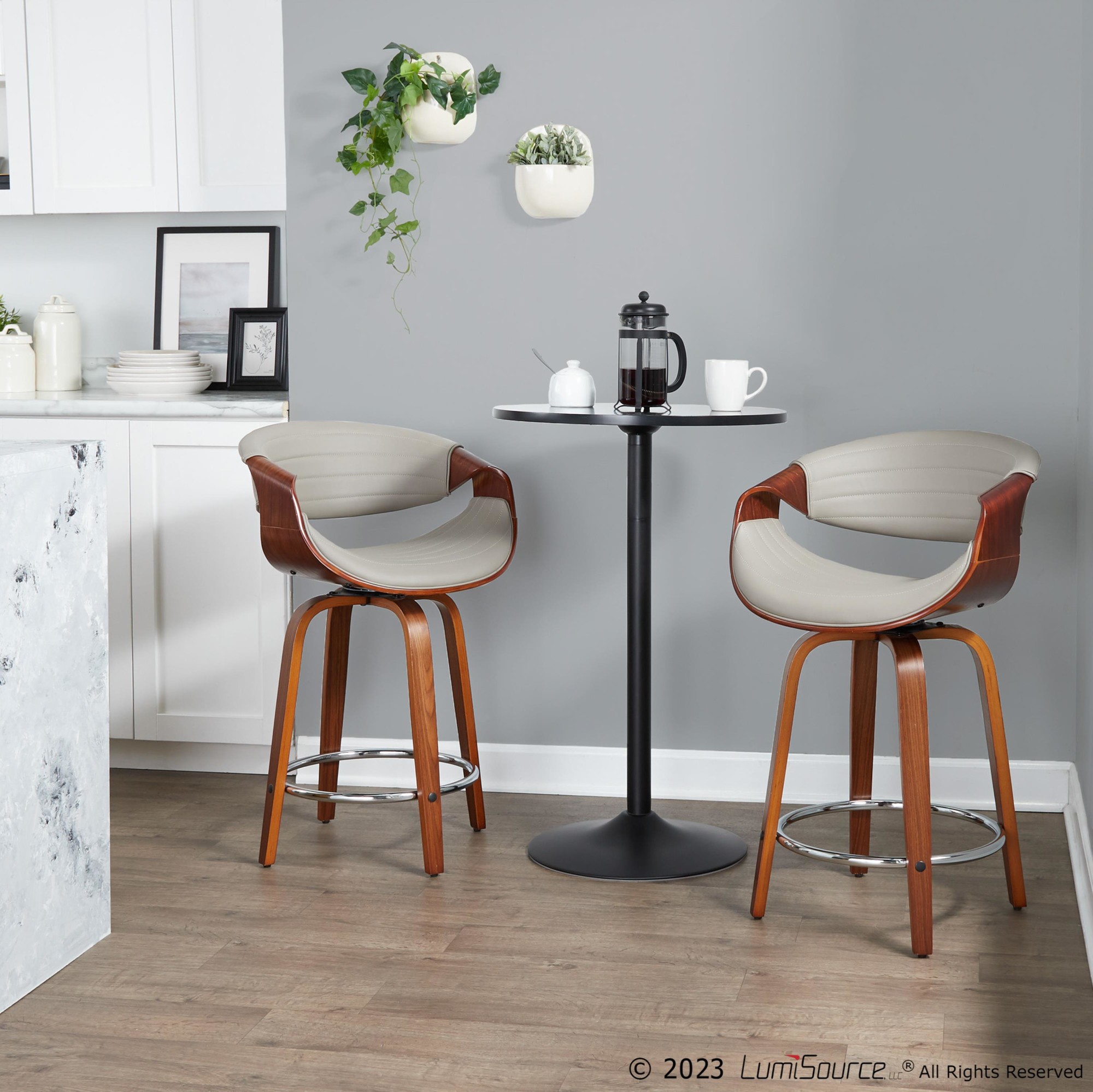 Symphony 24-Inch Walnut and Grey Swivel Counter Stools (Set of 2) 4 Symphony 24-Inch Walnut and Grey Swivel Counter Stools (Set of 2) - Image 4