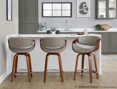 Symphony 24-Inch Walnut and Grey Swivel Counter Stools (Set of 2)