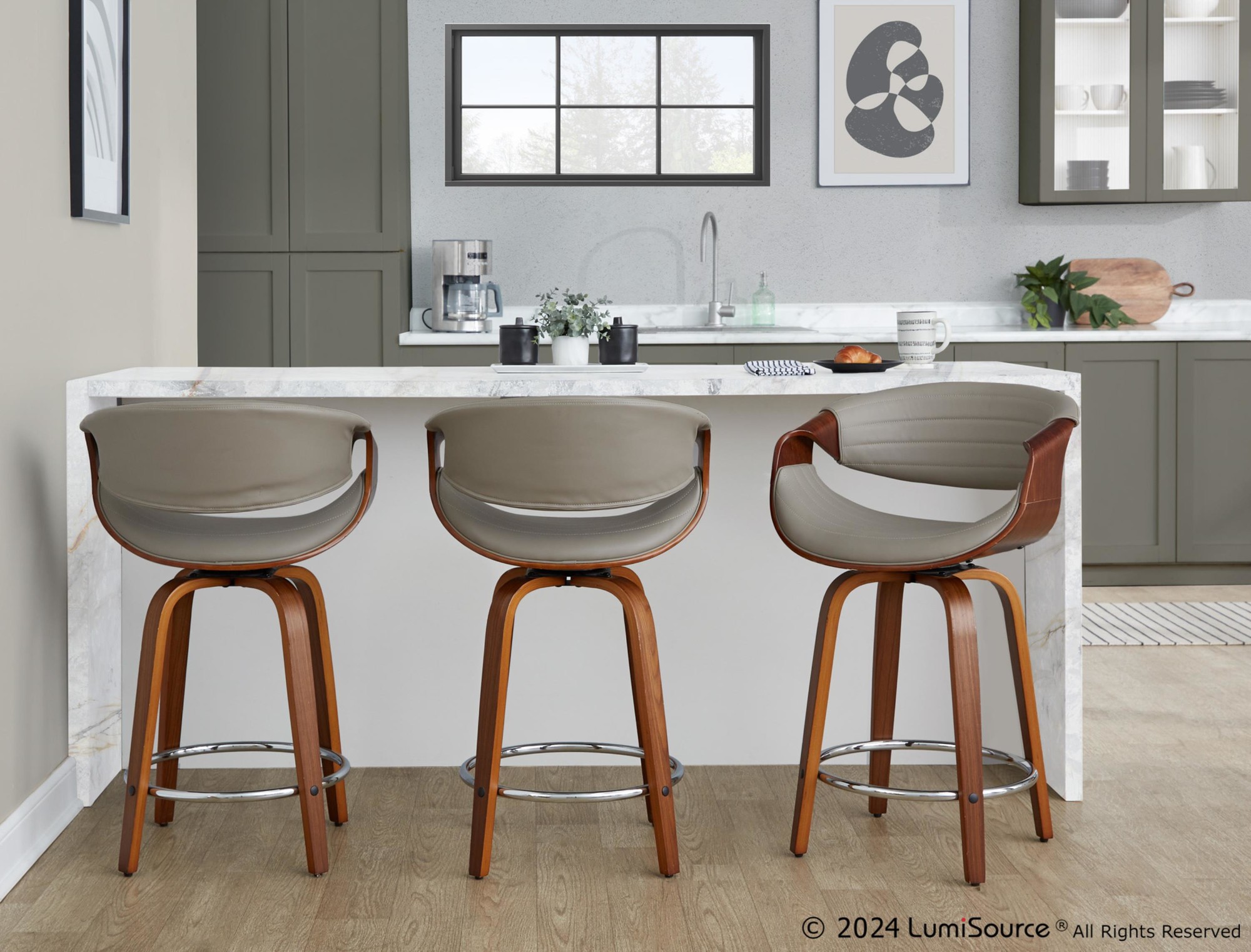 Symphony 24-Inch Walnut and Grey Swivel Counter Stools (Set of 2) 1 Symphony 24-Inch Walnut and Grey Swivel Counter Stools (Set of 2)
