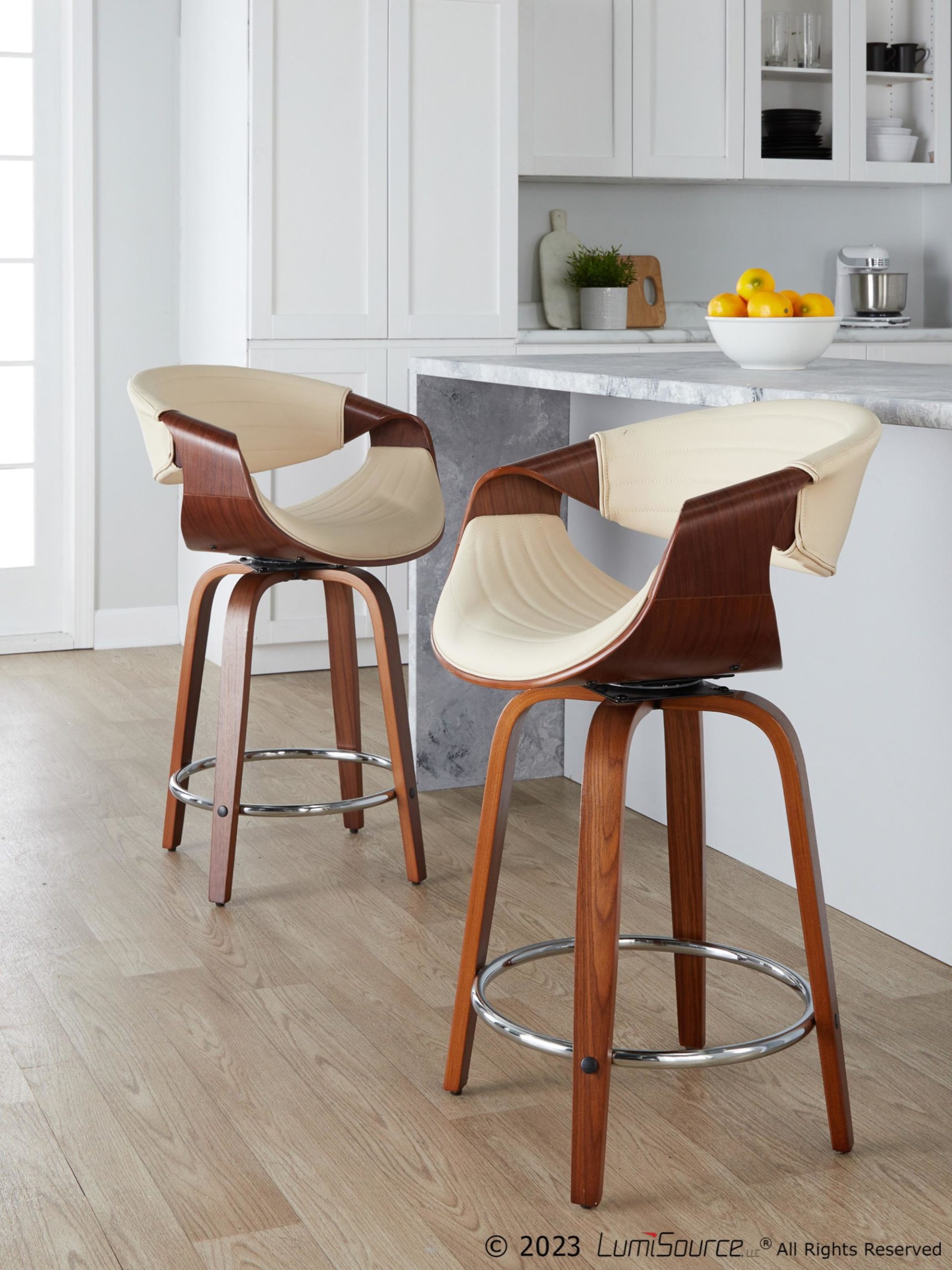 Symphony 24 Mid-Century Modern Cream Swivel Counter Stools (Set of 2) 2 Symphony 24 Mid-Century Modern Cream Swivel Counter Stools (Set of 2) - Image 2