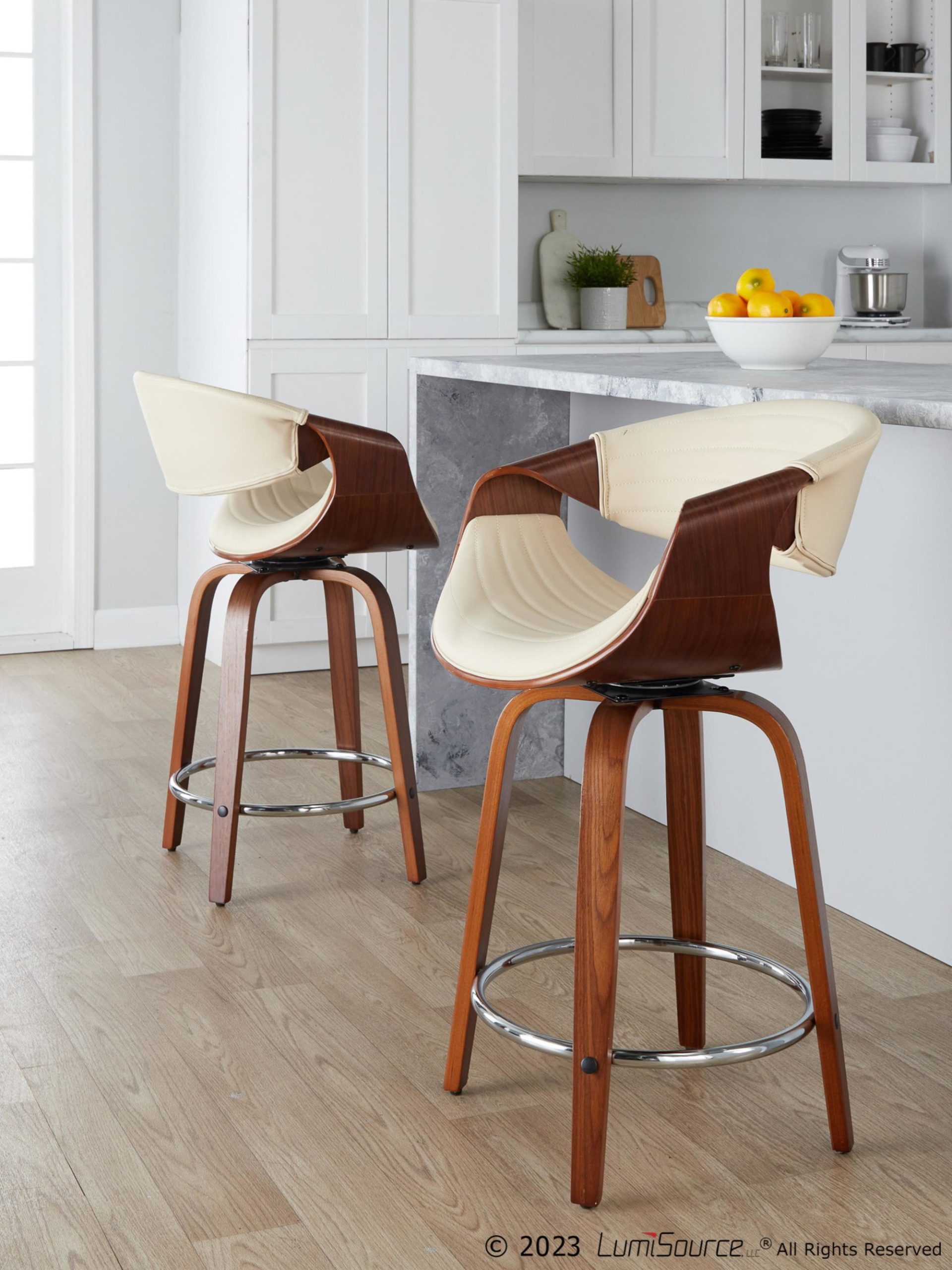 Symphony 24 Mid-Century Modern Cream Swivel Counter Stools (Set of 2) 3 Symphony 24 Mid-Century Modern Cream Swivel Counter Stools (Set of 2) - Image 3