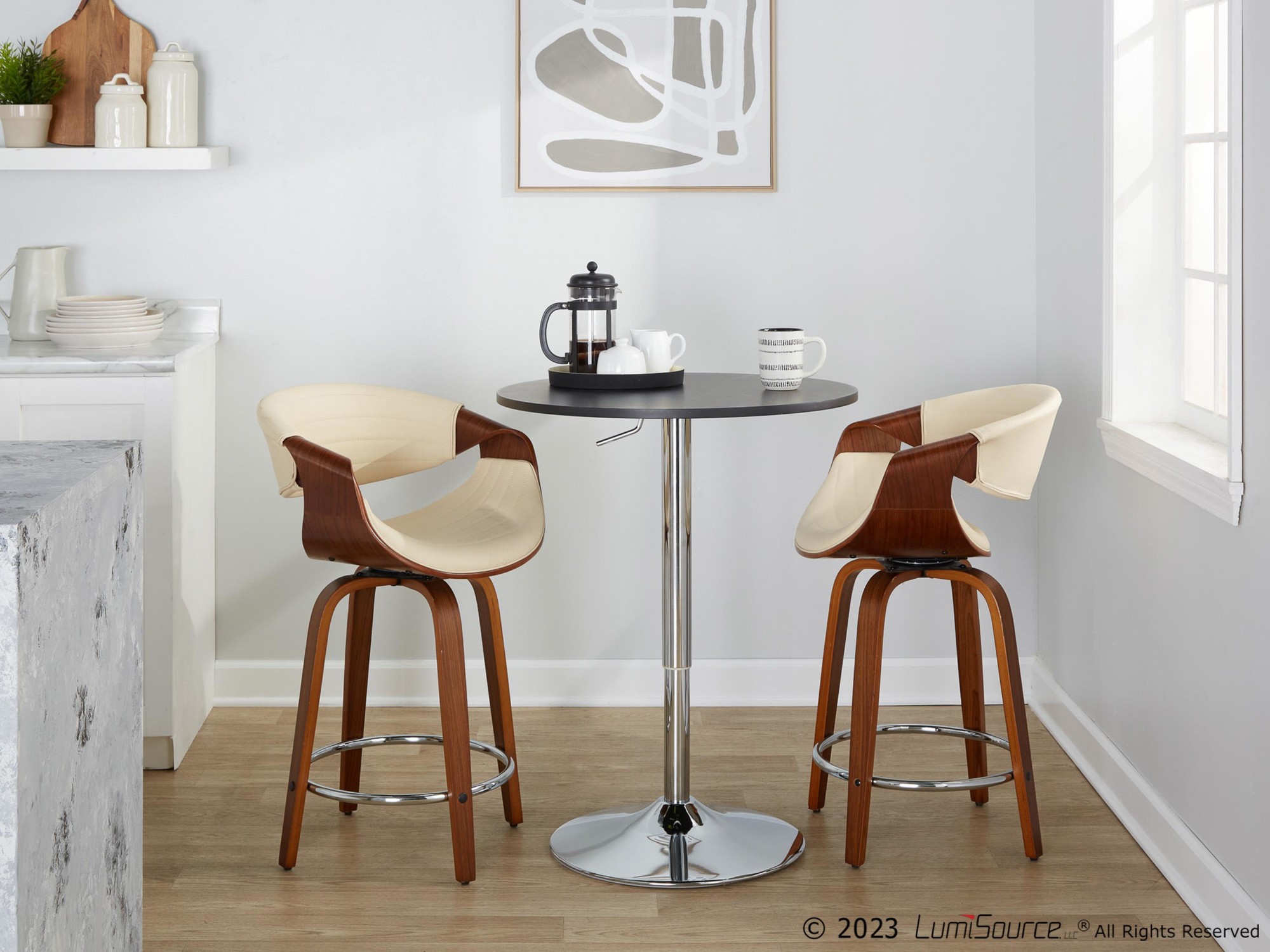 Symphony 24 Mid-Century Modern Cream Swivel Counter Stools (Set of 2) 4 Symphony 24 Mid-Century Modern Cream Swivel Counter Stools (Set of 2) - Image 4