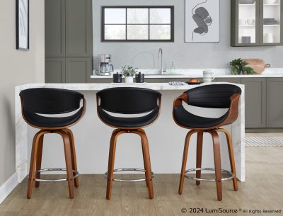 Symphony 24 Mid-Century Modern Walnut and Black Counter Stools (Set of 2)