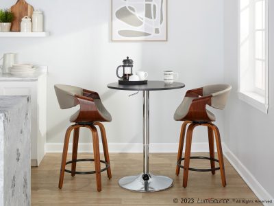 Symphony 24 Mid-Century Modern Walnut/Grey Swivel Counter Stools (Set of 2)