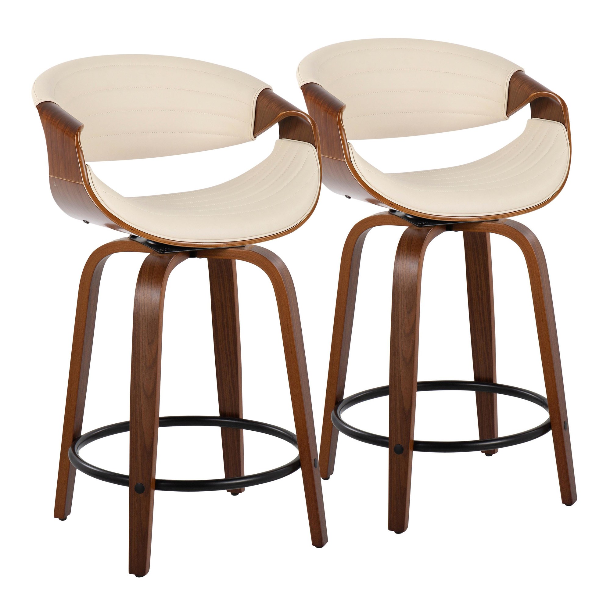 Symphony 24 Mid-Century Swivel Walnut Cream Counter Stools (Set of 2) 5 Symphony 24 Mid-Century Swivel Walnut Cream Counter Stools (Set of 2) - Image 5