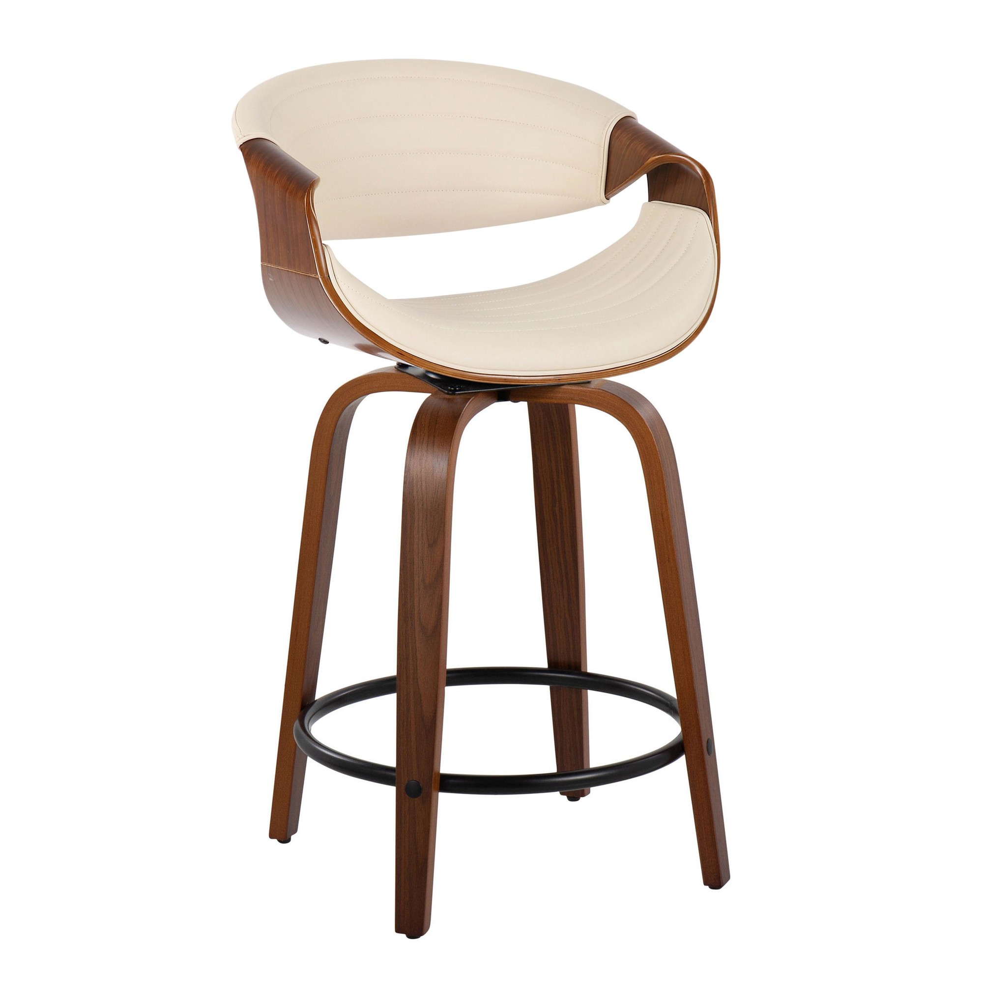 Symphony 24 Mid-Century Swivel Walnut Cream Counter Stools (Set of 2) 6 Symphony 24 Mid-Century Swivel Walnut Cream Counter Stools (Set of 2) - Image 6
