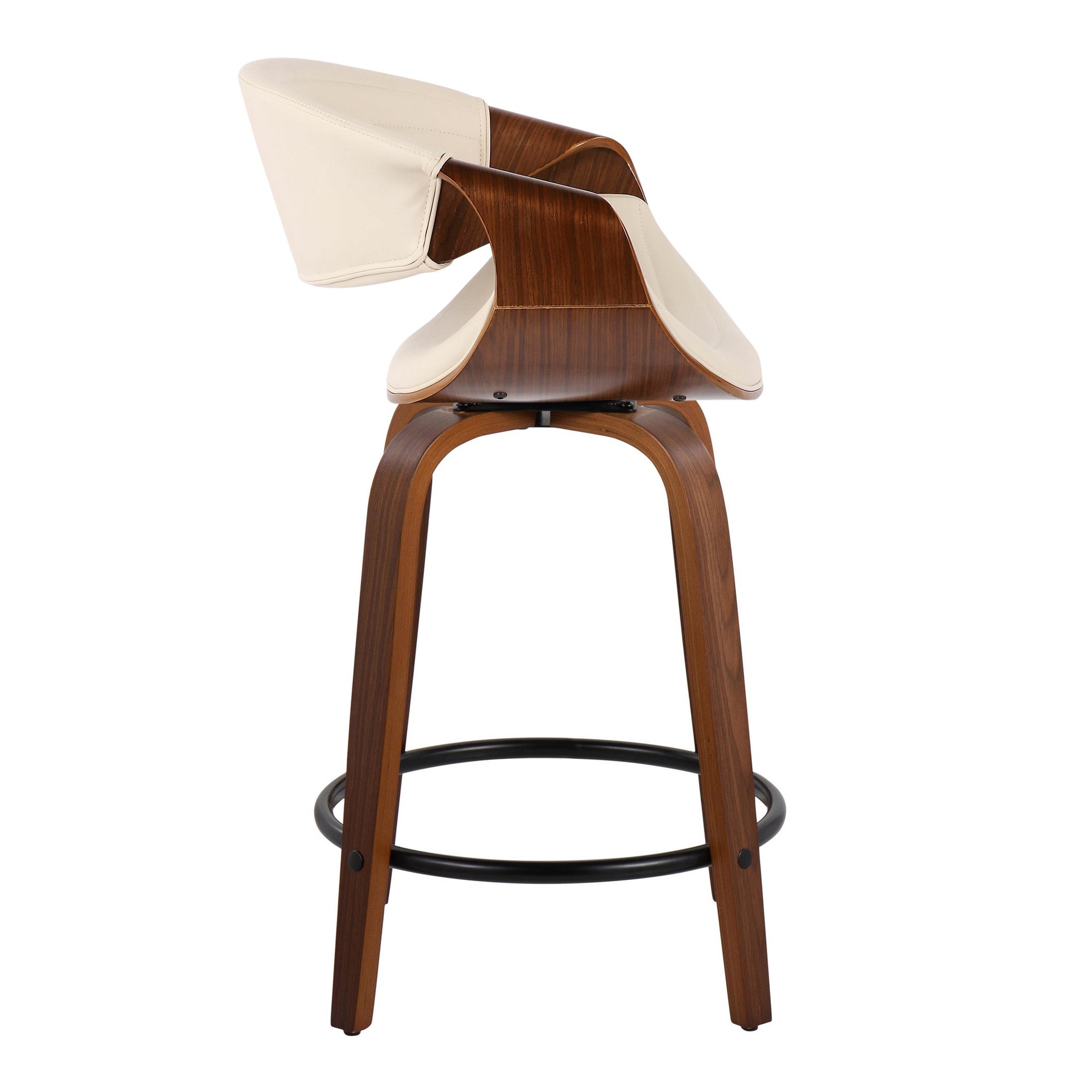 Symphony 24 Mid-Century Swivel Walnut Cream Counter Stools (Set of 2) 7 Symphony 24 Mid-Century Swivel Walnut Cream Counter Stools (Set of 2) - Image 7