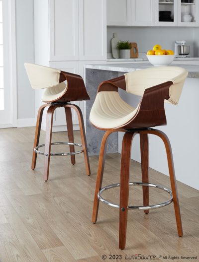 Symphony 26" Mid-Century Modern Cream Swivel Counter Stools (Set of 2)