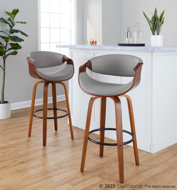Symphony 30 Mid Century Grey Swivel Barstools Set of 2 1