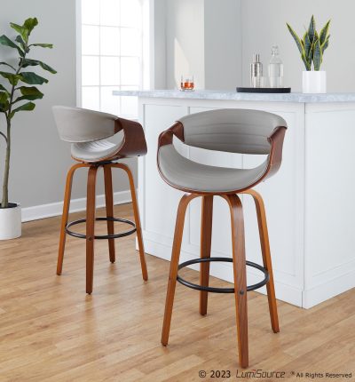 Symphony 30 Mid-Century Grey Swivel Barstools (Set of 2)