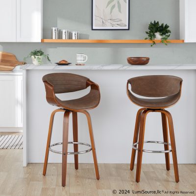 Symphony 30 Mid-Century Modern Espresso Swivel Barstool (Set of 2)