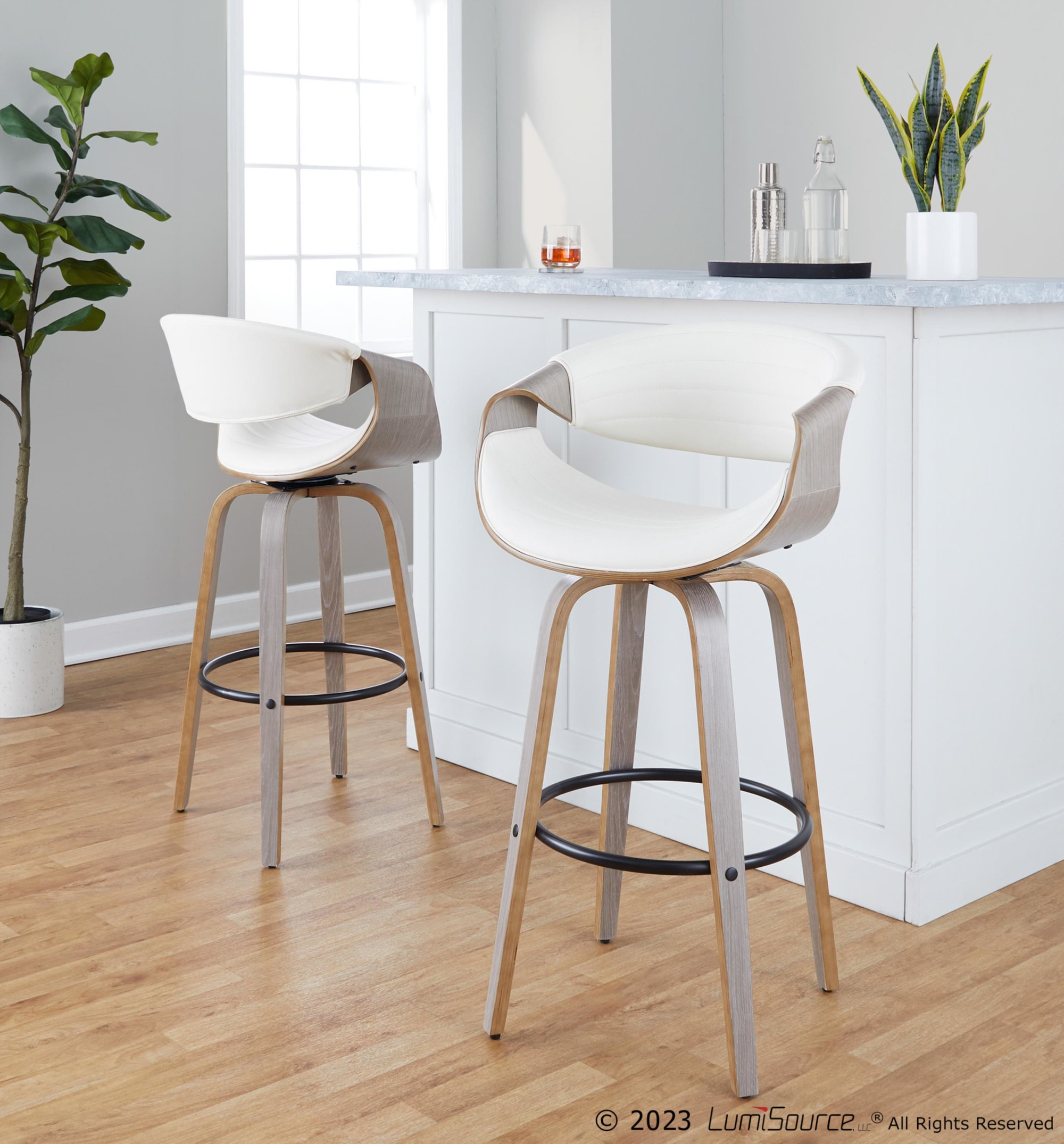 Symphony 30 Mid-Century Modern Light Grey Barstools (Set of 2) 2 Symphony 30 Mid-Century Modern Light Grey Barstools (Set of 2) - Image 2